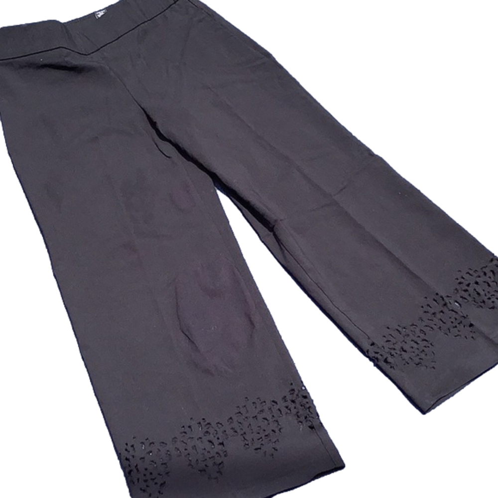 INC Capri Wide Cropped Black Pants  with Laser cutout Hem Sz 0